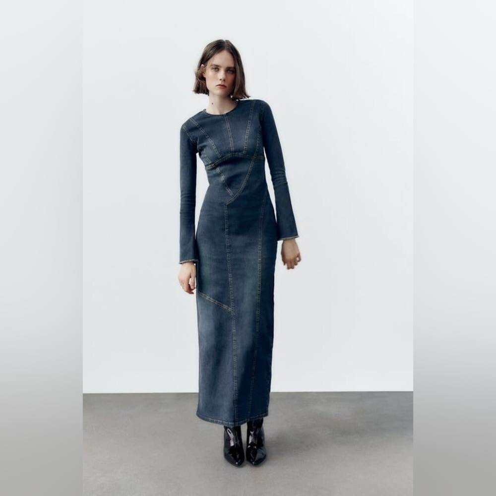 Zara Denim trf round neck with long sleeves dress